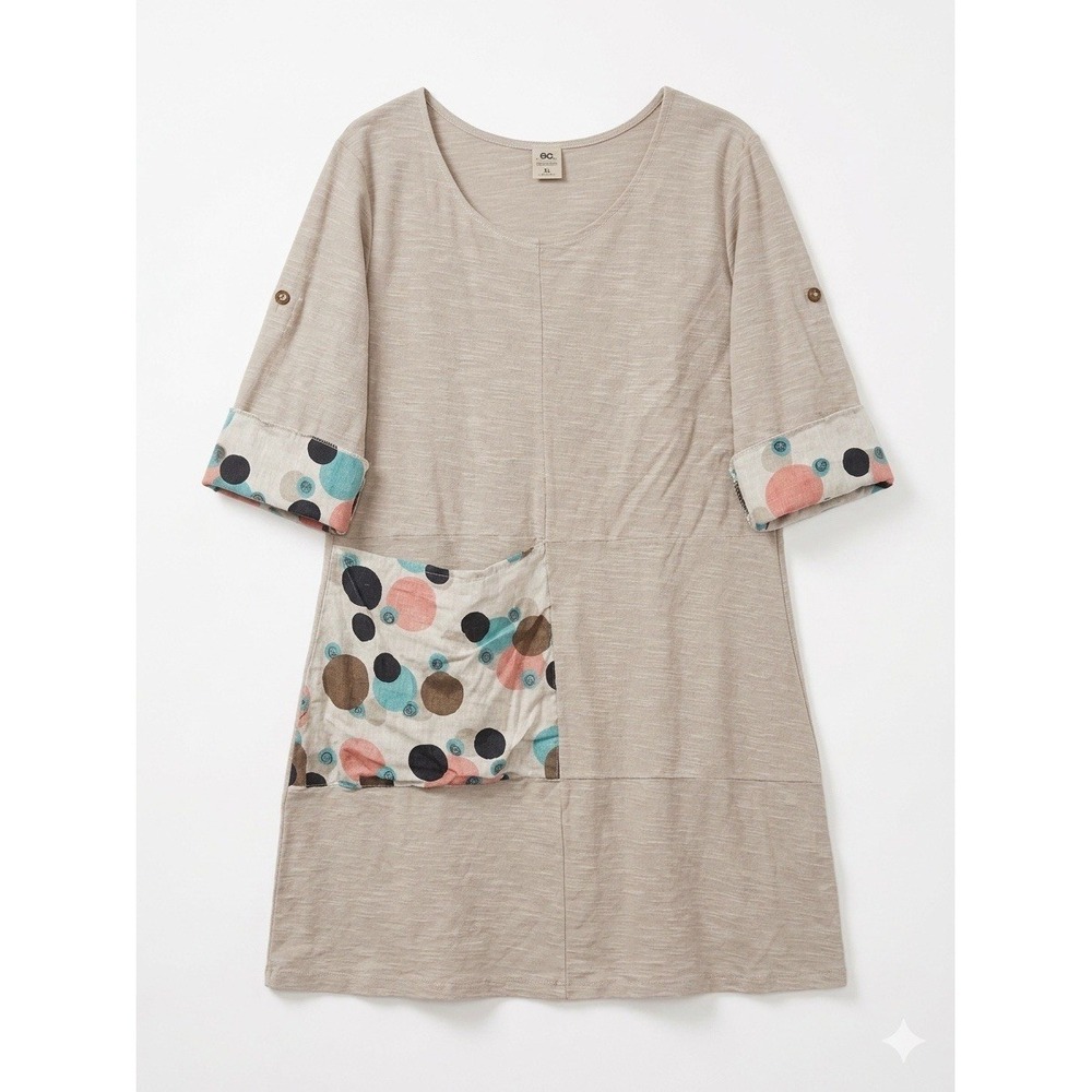 Earth Creations Organic Cotton Dress Xl Art Boho Lagenlook Earthy Hippie